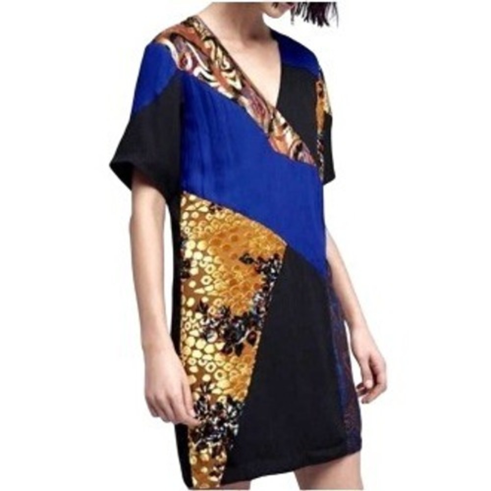 HD in Paris Anthropologie Camellia Silk Velvet Patchwork‎ Dress Size 6